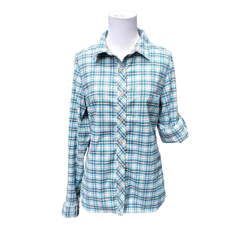 Marmot Gorpcore Tartan Plaid Flannel Button Down Shirt Granola Blue Orange Sz M